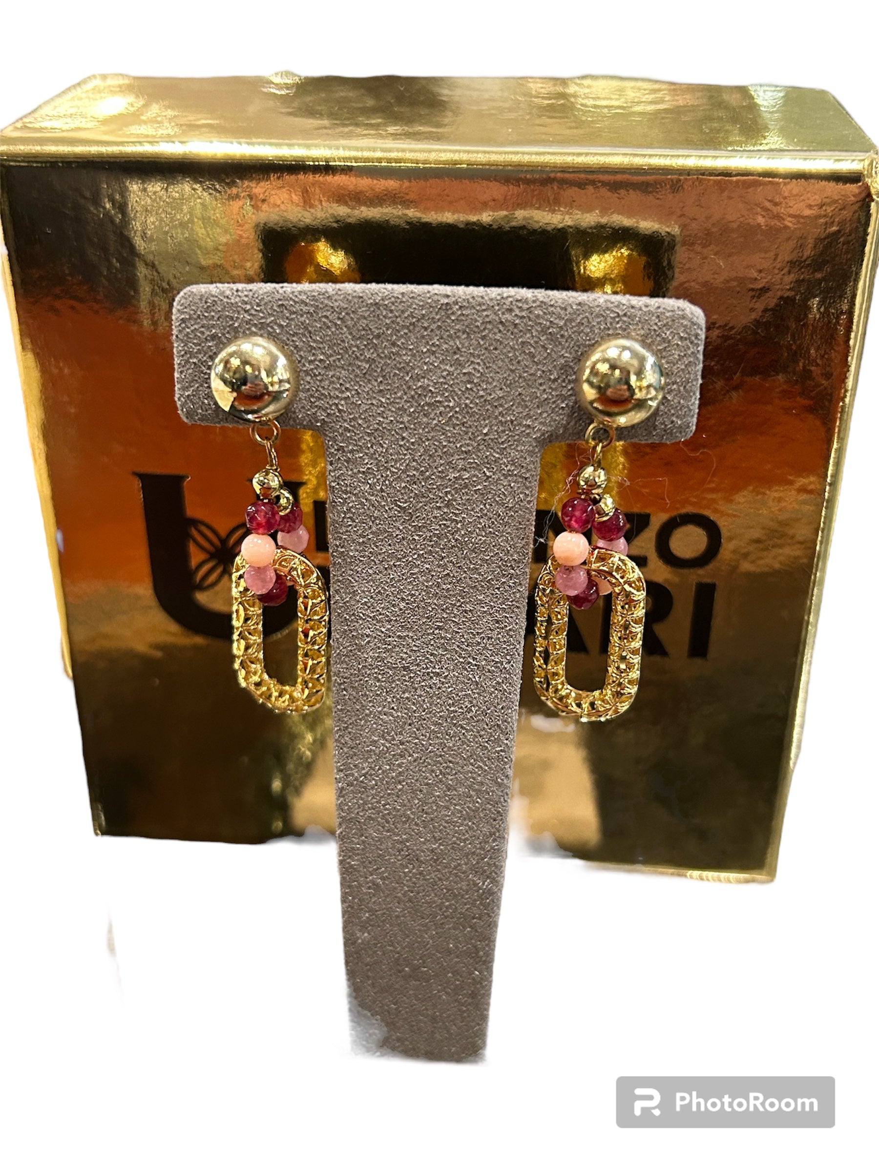 Gilded bronze earrings with stones - CAPRI OR 002