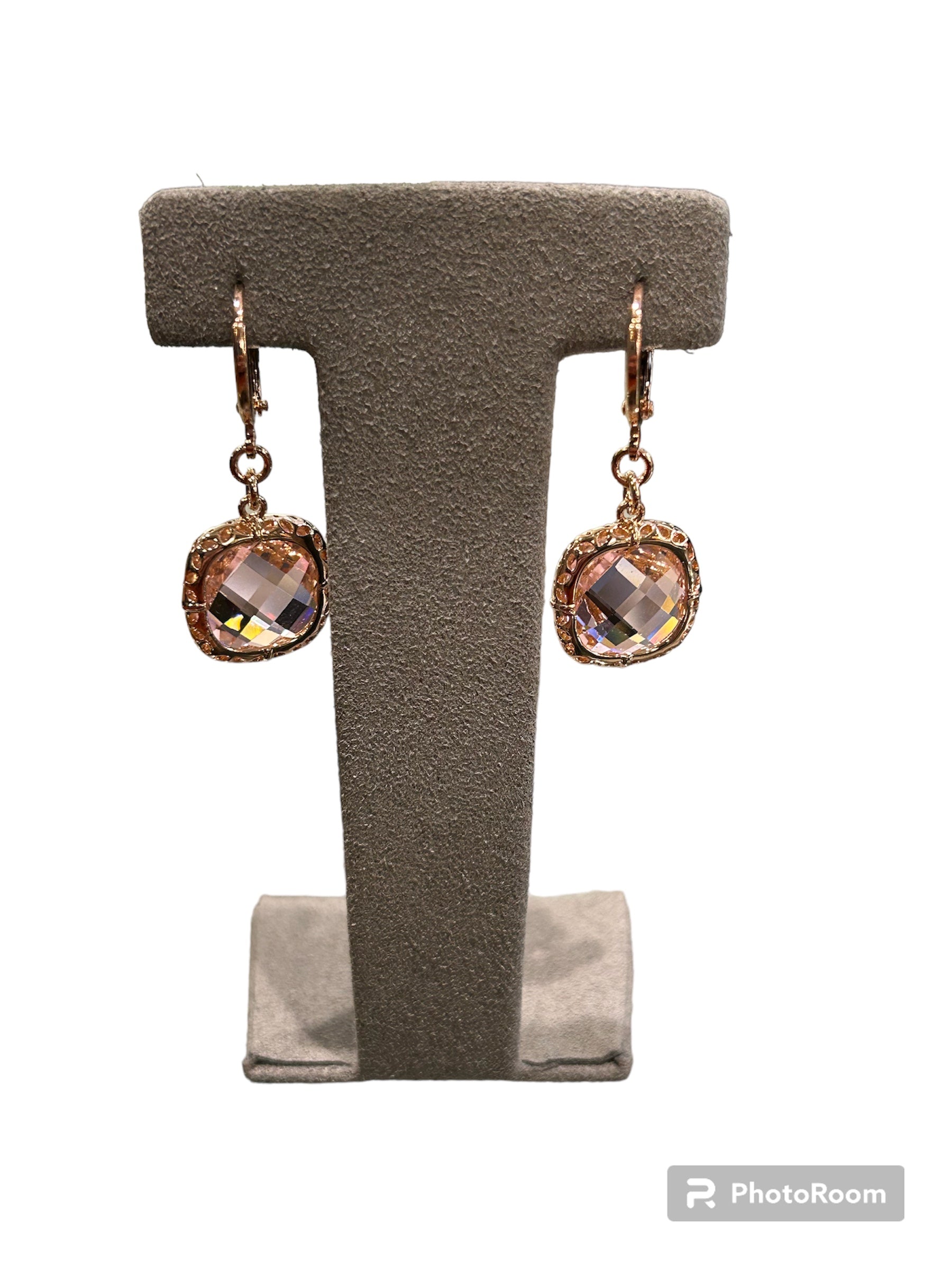 Boucles d'oreilles avec pierre rose en bronze doré - DIAMANTE OR 226