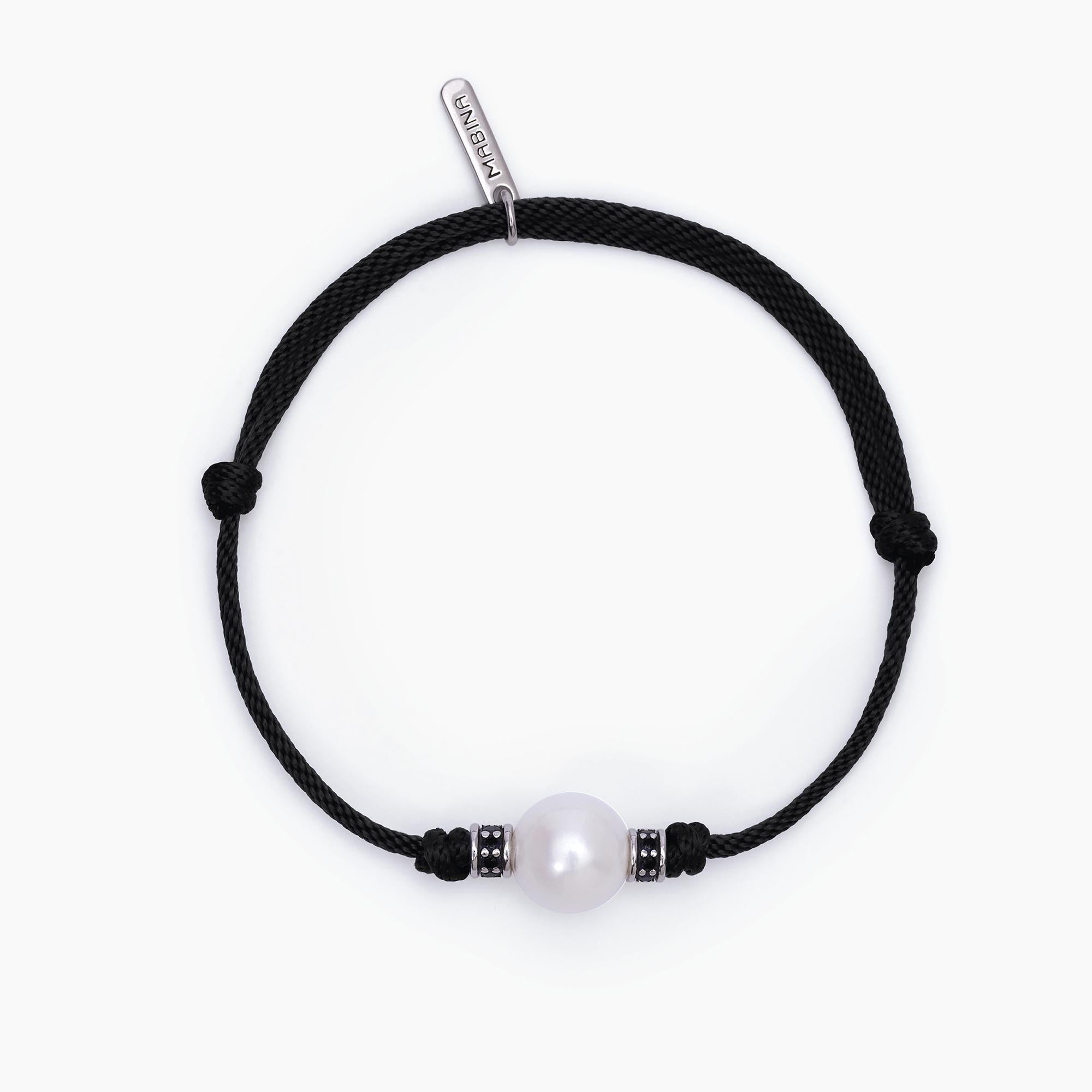 Mabina Man - Bracelet with black cord and white pearl TROPICAL - 533720