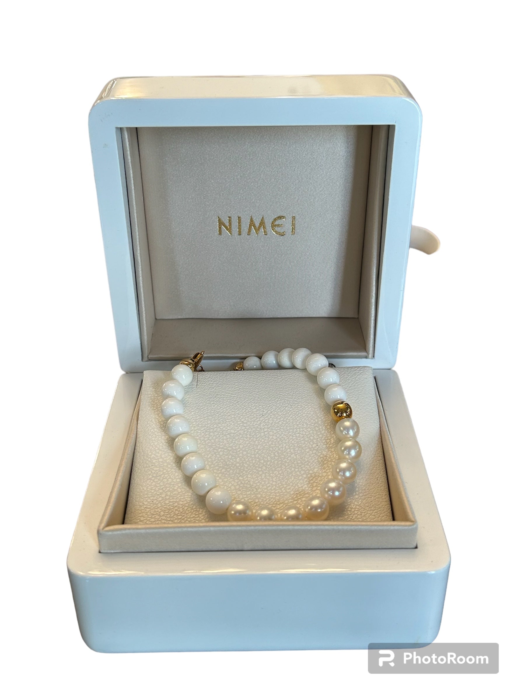 Bracelet or blanc et perles - PBR636V