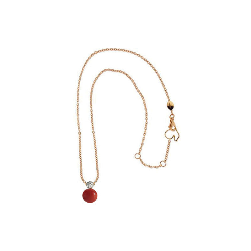 Bon Bon necklace in rose gold, diamonds and coral - 38222