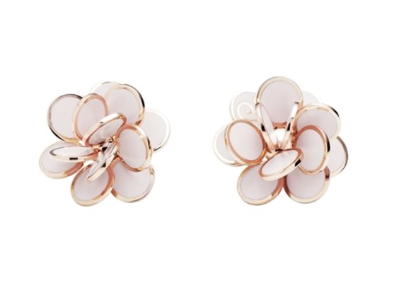 Sequin earrings in 18kt rose gold and white enamel - 33617