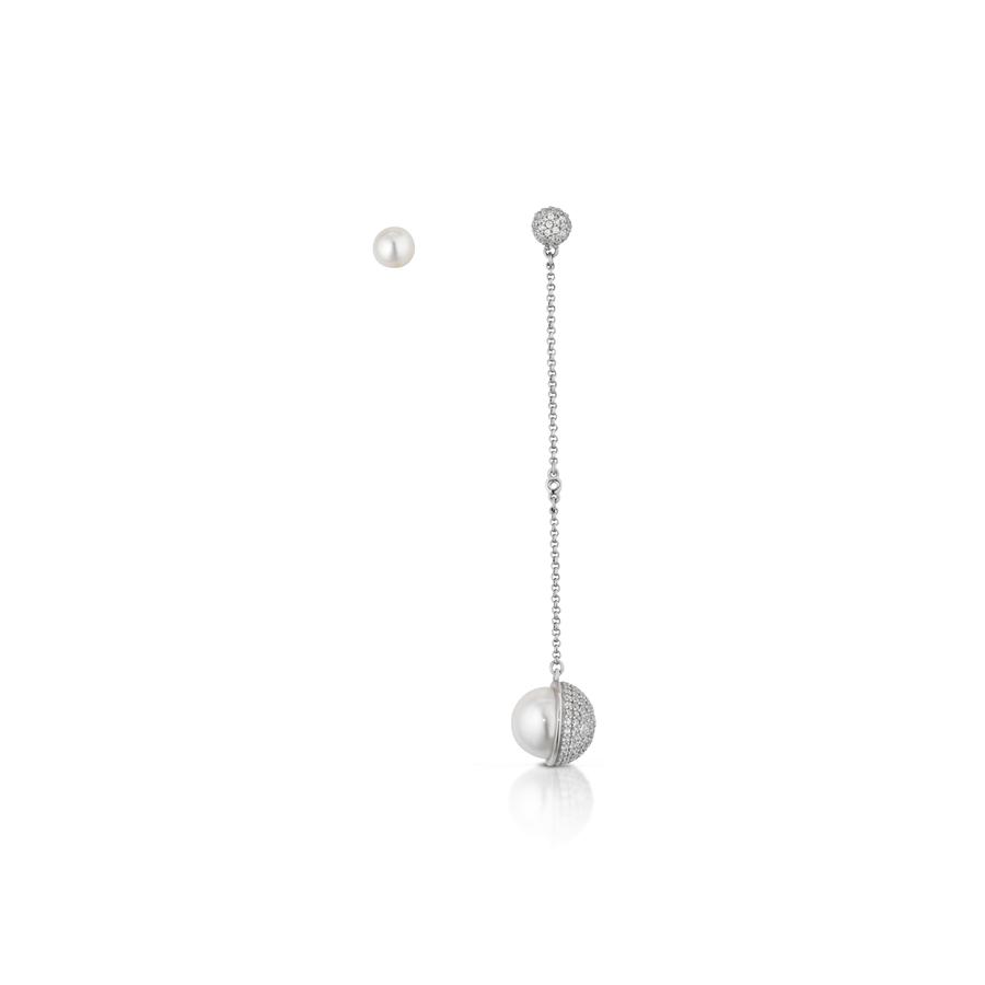 MONO EARRING IN SILVER WITH PEARLS AND WHITE ZIRCONIA - PA105