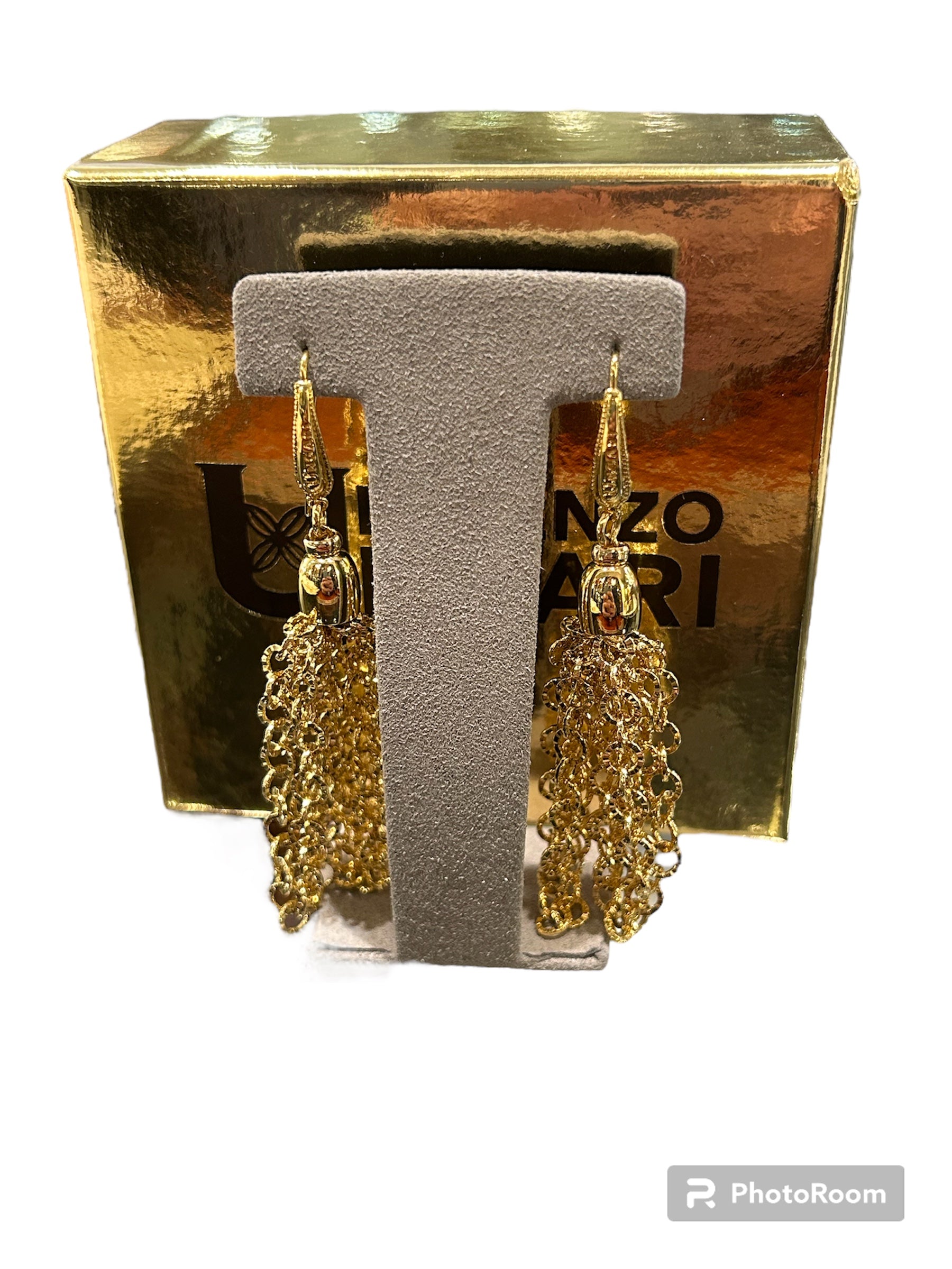 Dangle earrings with rolò-type multi-strand links in gilded bronze - USA OR 021