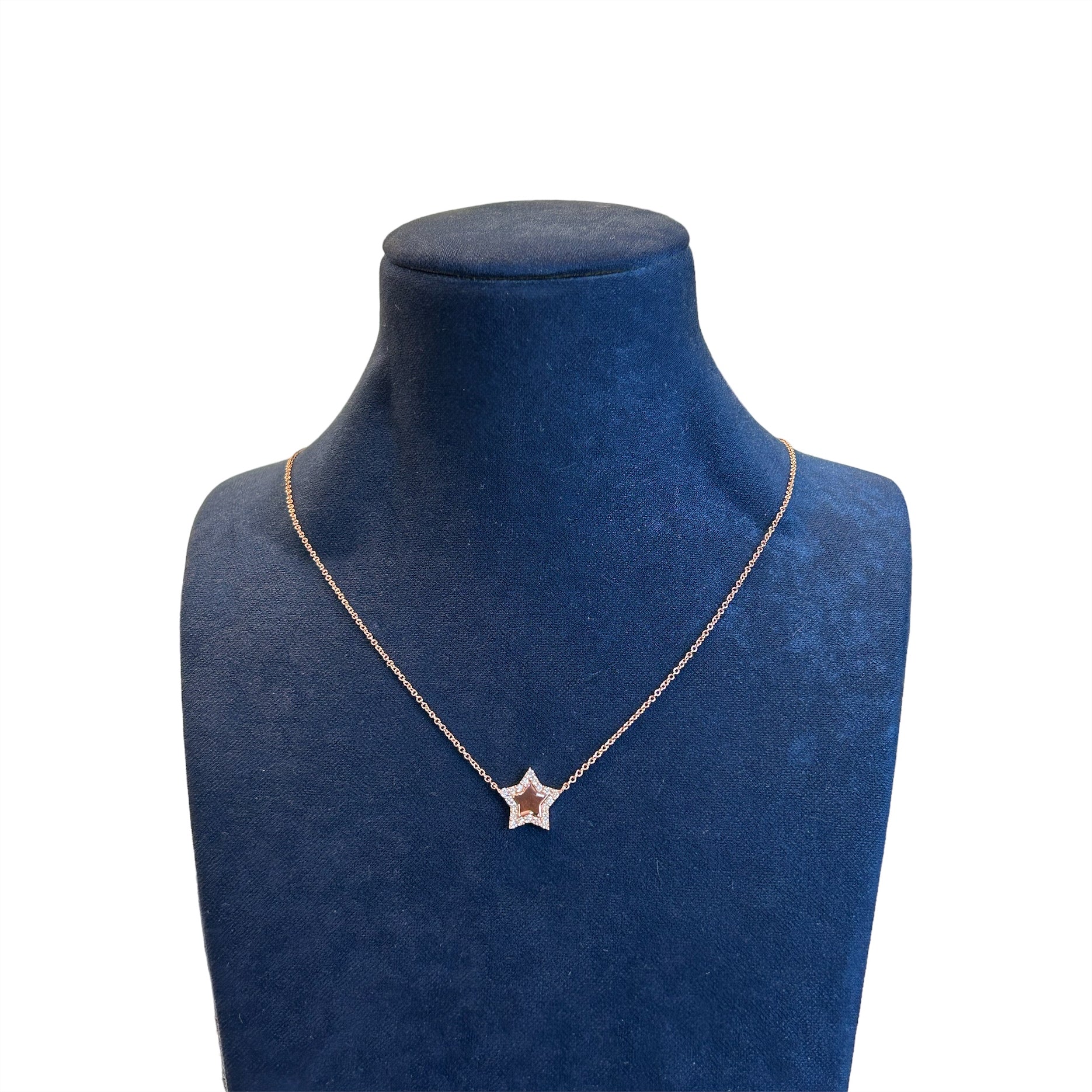 Rose gold necklace with star and white diamond pavé - 1073C01DP