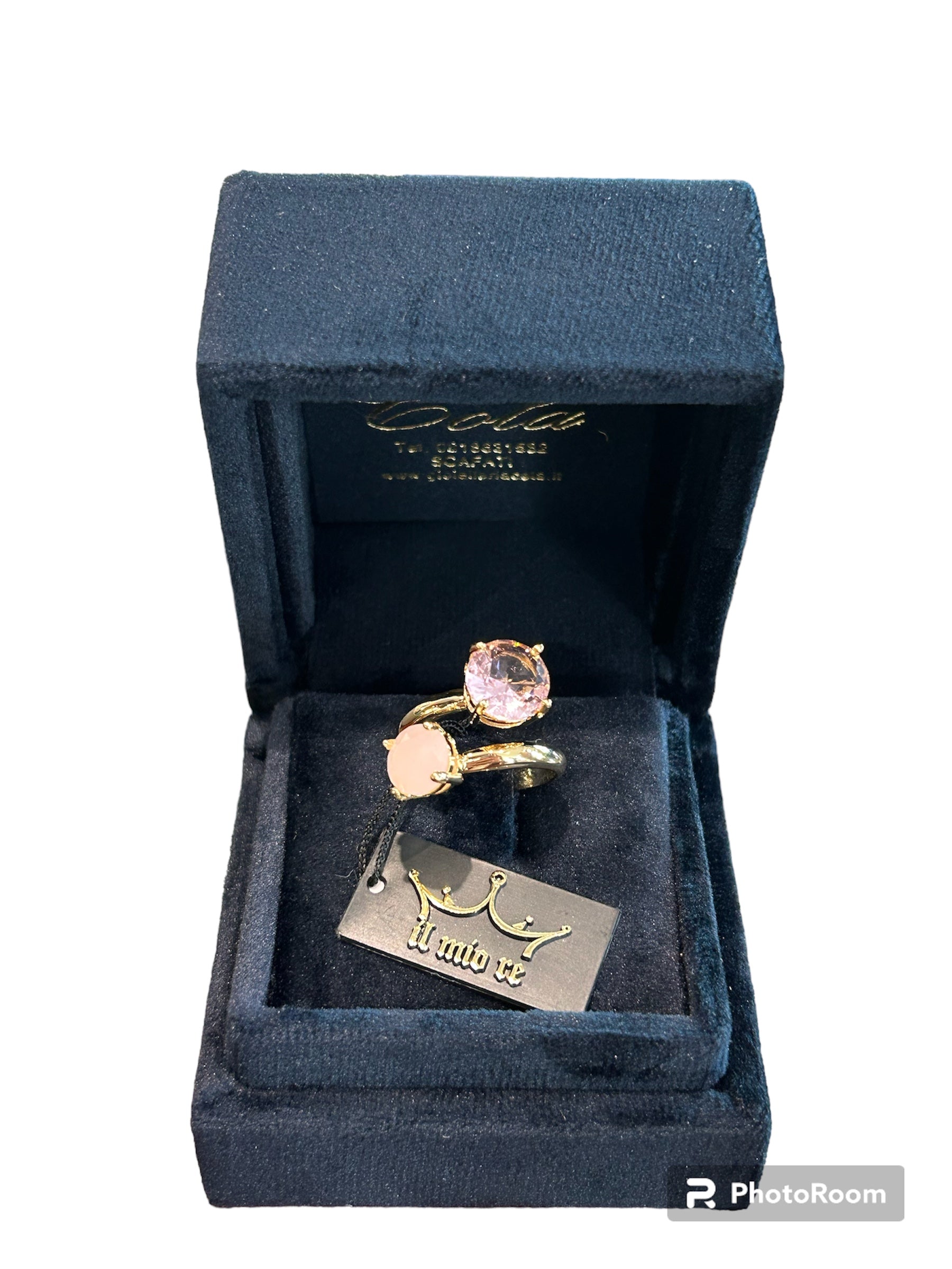 IL Mio Re - Small gilded bronze ring with pink stones - ILMIORE AN 021R