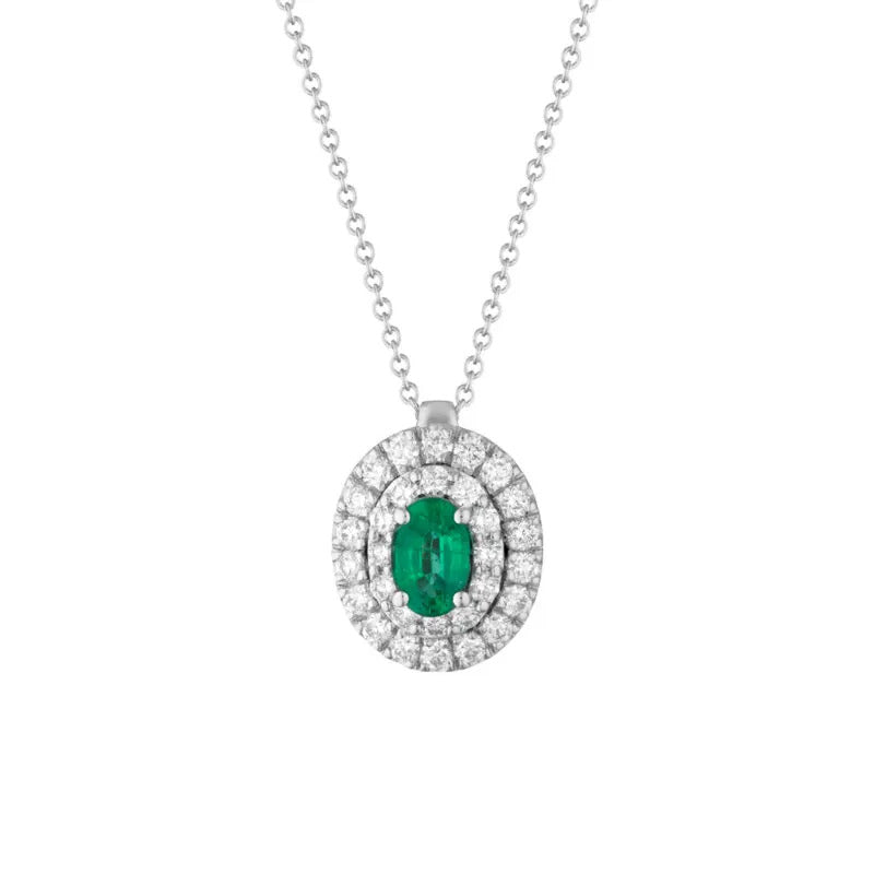 White gold necklace with emerald and diamond pendant, 0.45ct of emeralds - 733C02MW