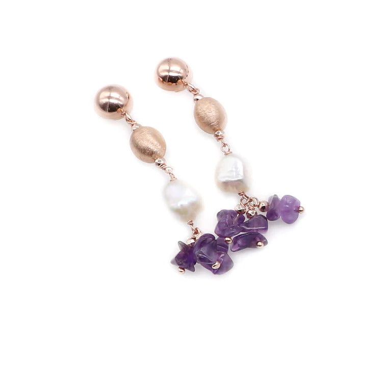 Koliè 925 - Orecchini con ametista, quarzo rosa, perle e ovale in argento - OR FANO' 11
