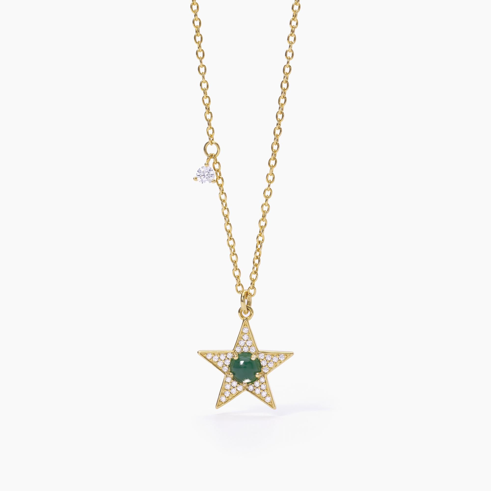 Mabina Woman - Golden star and green agate necklace STARLET - 553514