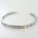 Bracciale Zancan Hi-Teck da uomo — Acciaio 316L e PVD oro rosa — Piastrina centrale con zirconi — 21 cm regolabile - EHB194