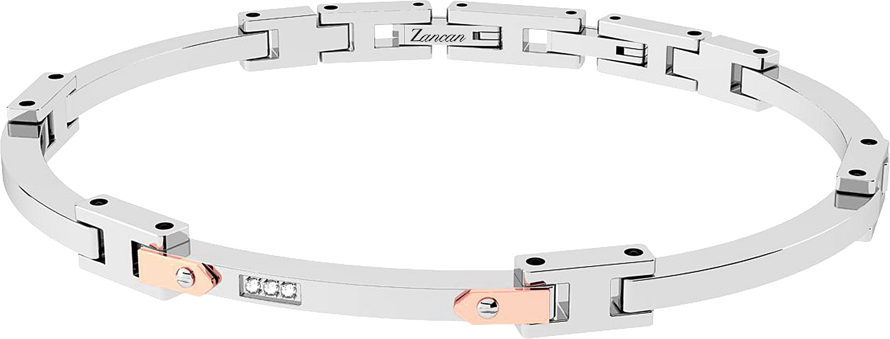 Bracciale da Uomo Zancan rigido in acciaio con tre zirconi bianchi centrali - EHB459