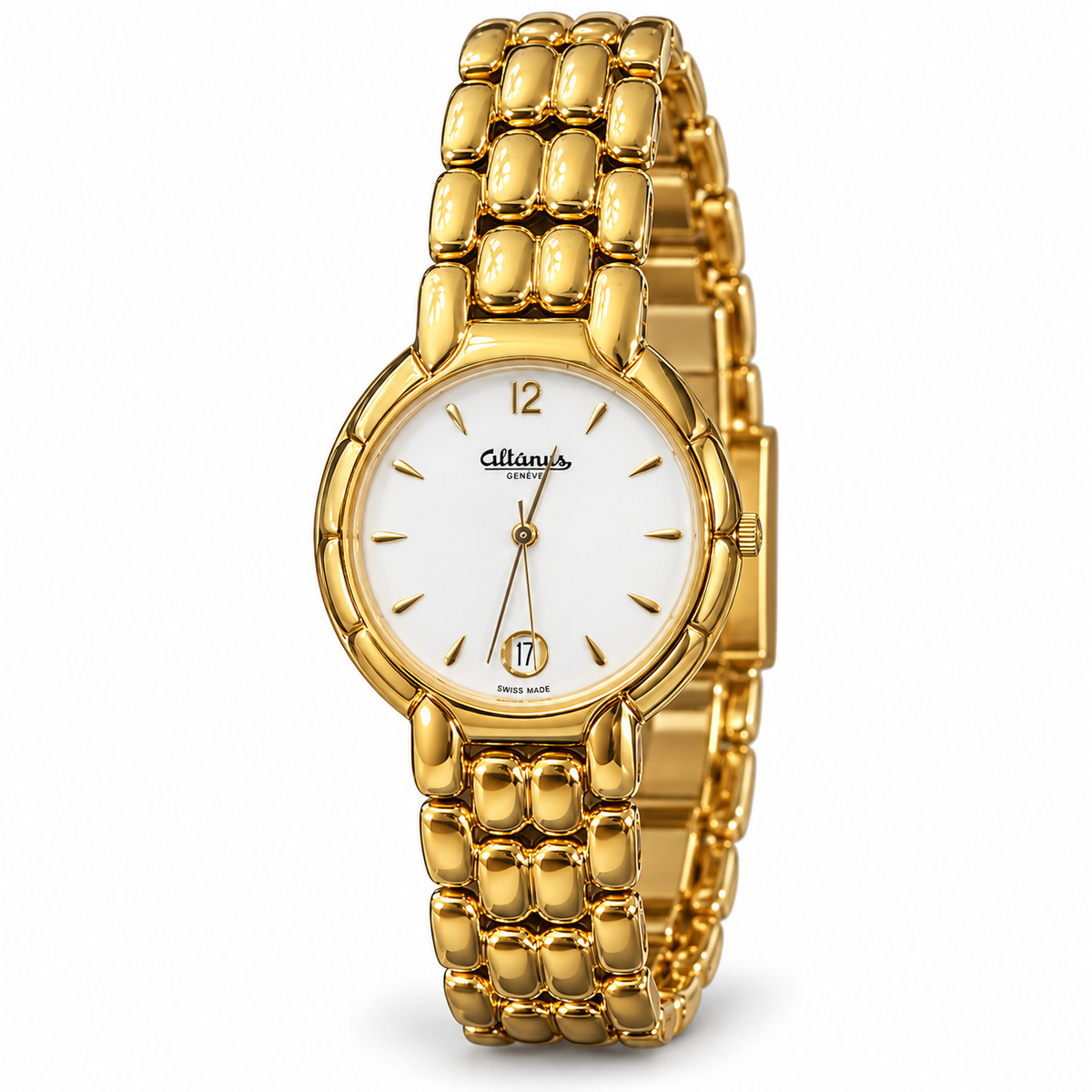 Orologio Altanus Genève Donna — Cassa color oro 29 mm — Quarzo con datario, Swiss Made — NOS con corredo originale - 8679