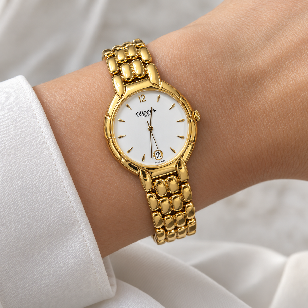 Orologio Altanus Genève Donna — Cassa color oro 29 mm — Quarzo con datario, Swiss Made — NOS con corredo originale - 8679