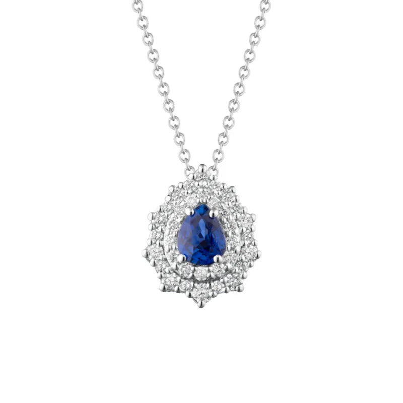 White gold and sapphire necklace with diamond ring, drop shape, 0.39ct sapphires - 823C02MW