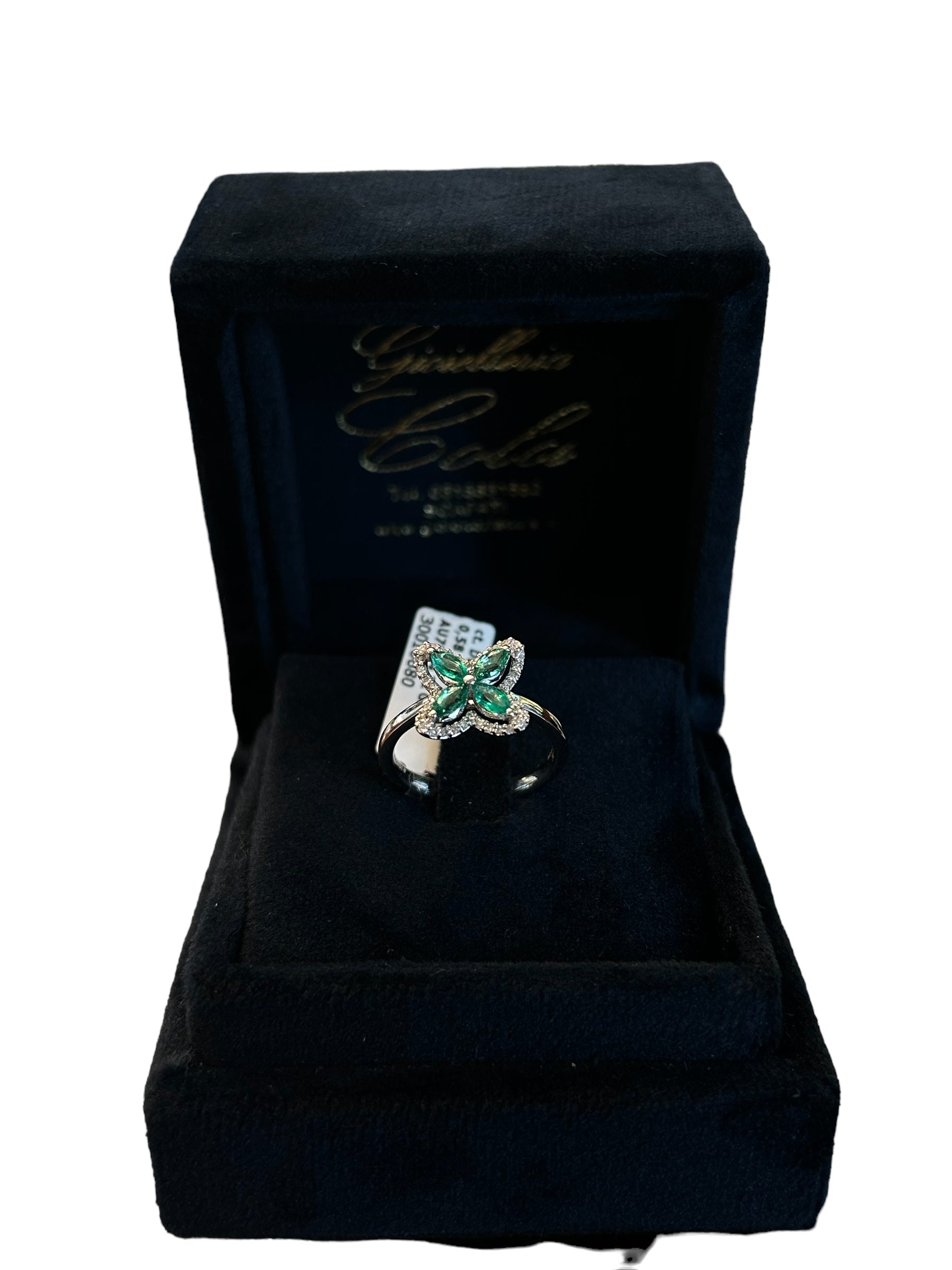 Anello FIORE oro bianco e giro di diamanti con smeraldo, 0.58 carati di smeraldi - 1395A03MW