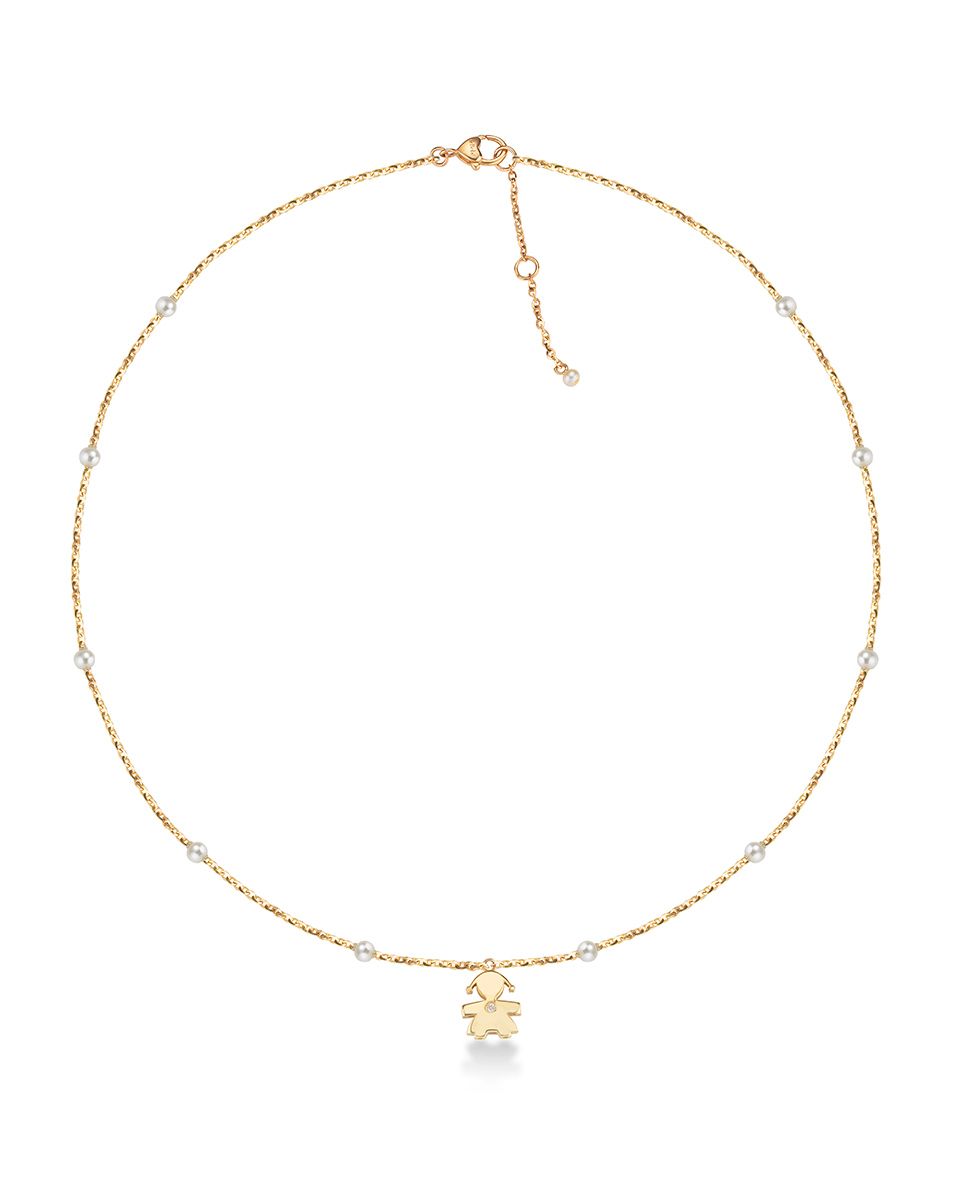 LE PERLE - GIRL'S NECKLACE IN YELLOW GOLD, PEARLS AND DIAMOND - LBB831