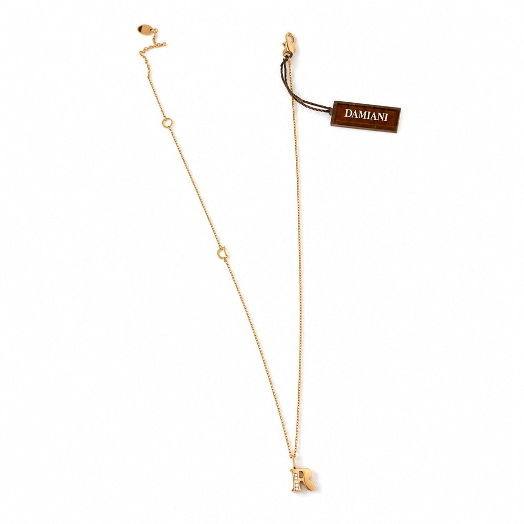 Collana Damiani "My First" – Ciondolo Lettera R in Oro Rosa 9kt e Diamanti - DMBR0002BW-R