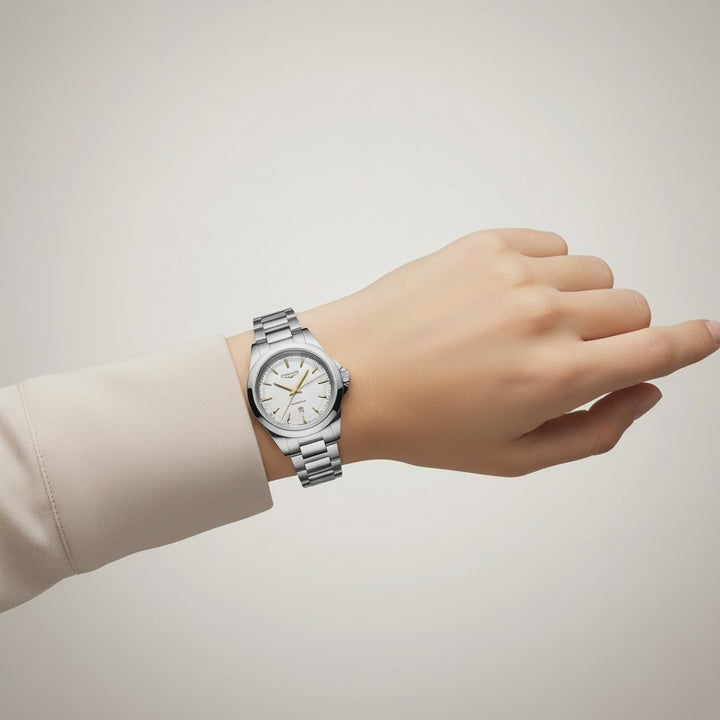 OROLOGIO LONGINES CONQUEST, quarzo quadrante bianco e lancette dorate, 30mm - L33504126
