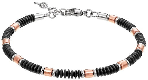 Zancan Bracelet in 316L Steel, Black PVD with Rose Gold Elements - UHB092