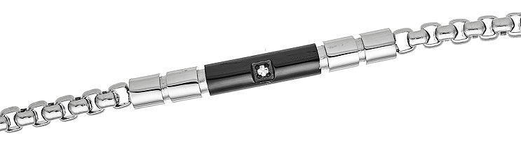 Zancan Men's Bracelet in Steel, Black PVD, with Plate and Central White Zircon - UHB127