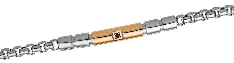 Bracciale da Uomo Zancan in Acciaio sottile, targa dorata e zircone nero centrale - UHB128