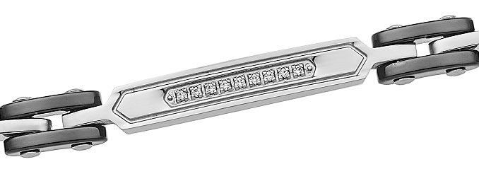 Zancan Men's Bracelet in Steel, Black PVD, with Plate and Central White Zirconia - UHB129