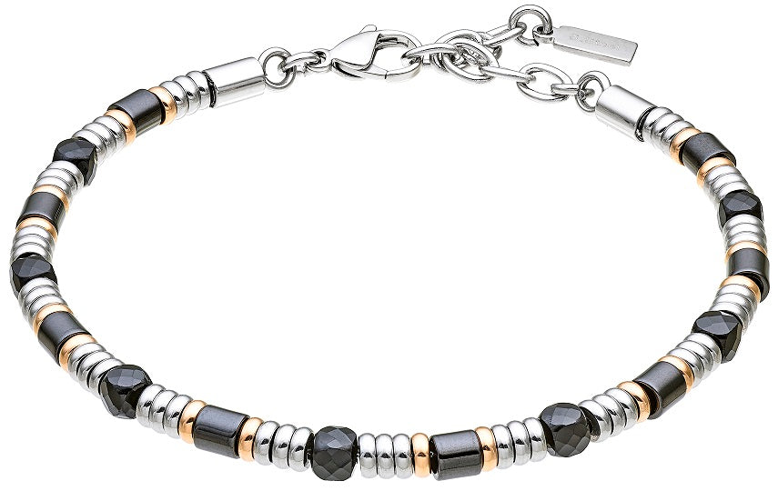 ZANCAN Men's Bracelet in Steel and Onyx, with Rose Gold Details - UHB132